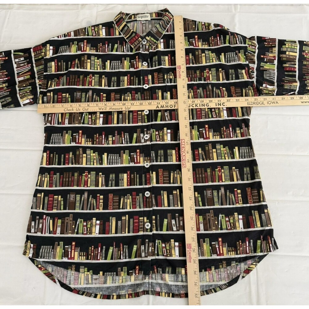 Vtg Signals Women's XL Bookshelf Books Long Sleeve Button Shirt Library Teacher - Picture 5 of 11
